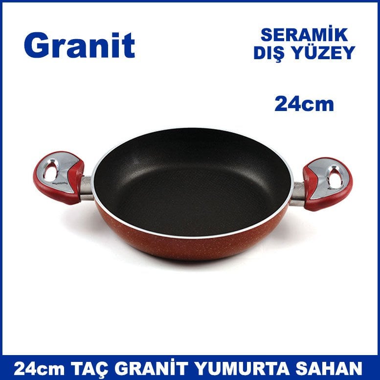 Seramik Dış Yüzey 24cm Taç Granit Yumurta Sahan -  Eşit Isı Dağılımı 1. Kalite Granit Yumurta Tavası