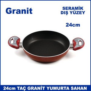 Seramik Dış Yüzey 24cm Taç Granit Yumurta Sahan -  Eşit Isı Dağılımı 1. Kalite Granit Yumurta Tavası