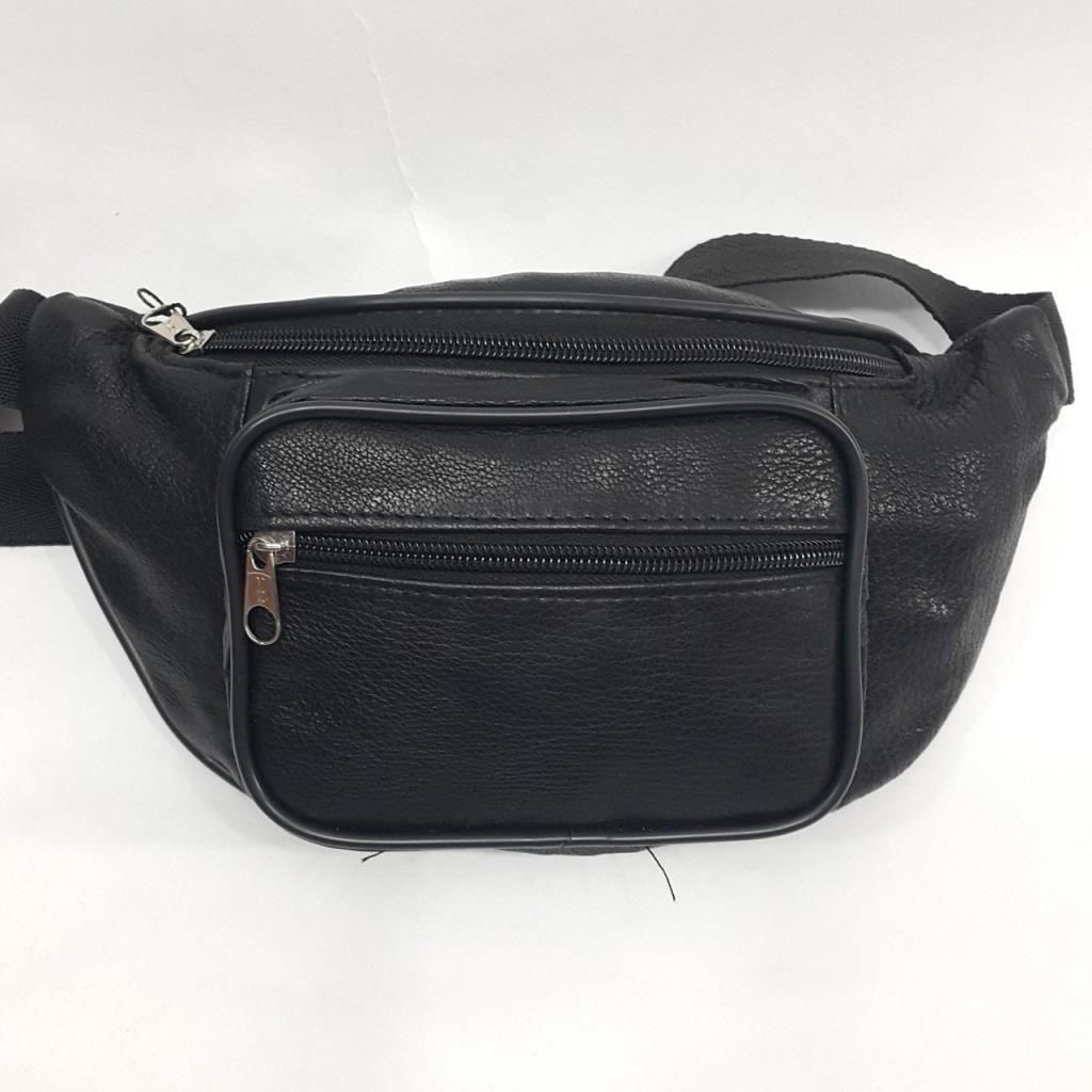 3 Gözlü freebag gerkçek deri siyah bel çantası