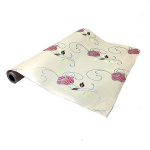 5mt Rulo 500x45cm Krem Renk Çizgili Pembe Çiçek Desenli Yapışkanlı Pvc Folyo Duvar+Mobilya Kaplaması