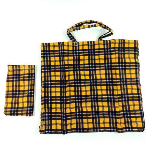 Kılıflı 55x42 Cm Sağlam Likra Kumaş Pazar Alışveriş Çantası Ekoseli