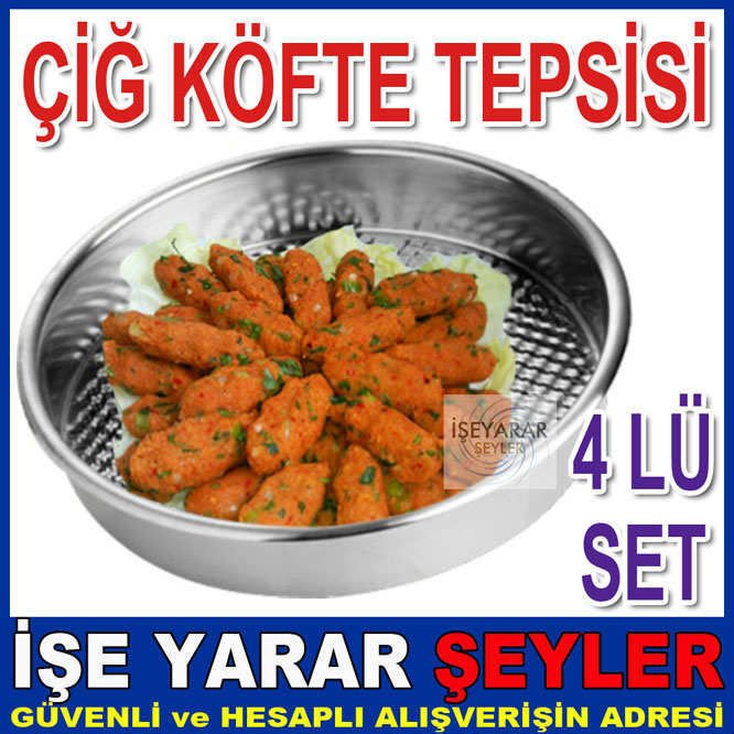 CİĞ KÖFTE TEPSİSİ 4 LÜ TAKIM PASLANMAZ CELİK SET