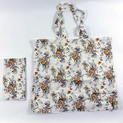 Kılıflı 55x42 Cm Sağlam Likra Kumaş Pazar Alışveriş Çantası Çiçekli