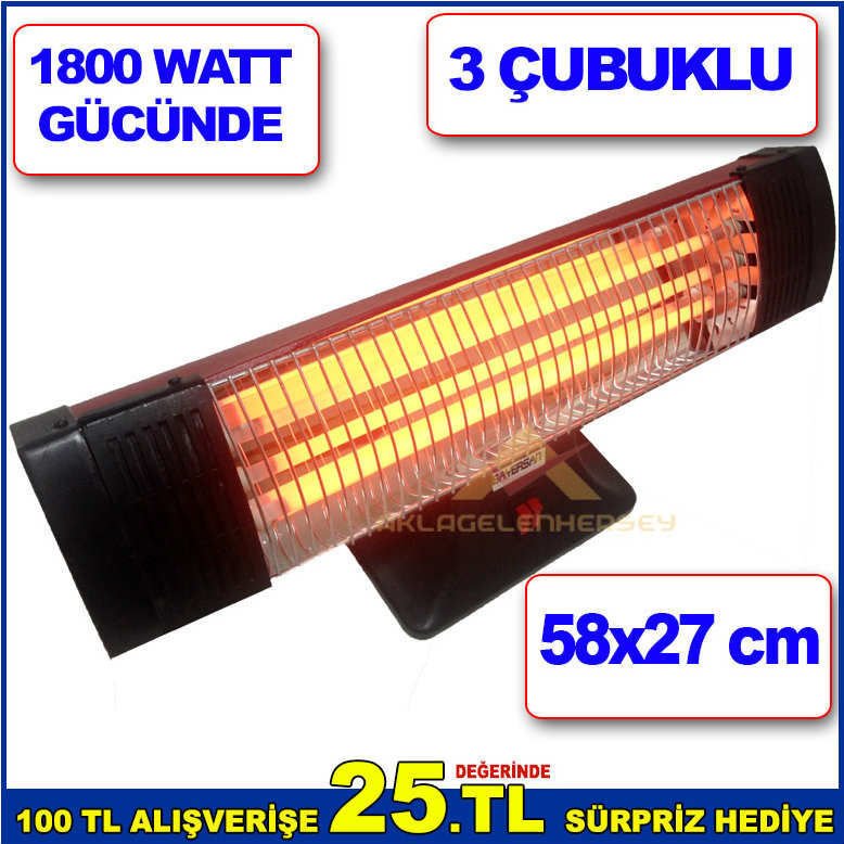 1800 WATT GÜCÜNDE SICAK MEKANLAR İÇİN BİREBİR EMNİYETLİ 3 ÇUBUKLU ELEKTRİKLİ ISITICI