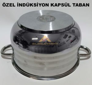 30cm İNDÜKSİYON KAPSÜL TABANLI ÇELİK KAPAKLI PASLANMAZ ÇELİK DERİN TENCERE