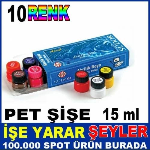 ÜCRETSİZ KARGO SÜDOR 10'lu NON-TOXIC PET ŞİŞE AKRİLİK BOYA SET