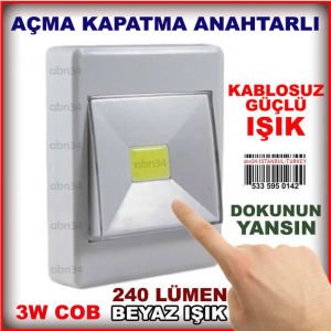 Dokunmatik Açma Kapatma Anahtarlı 3W COB Led Aydınlatma Işığı Mıknatıslı Yeni Nesil Pilli Işıldak