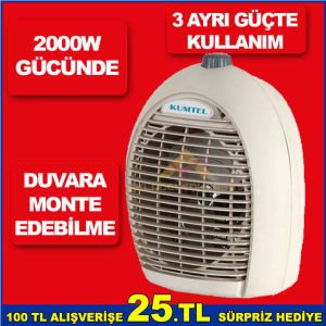 2000 WATT GÜCÜNDE SICAK VE SOĞUK MEKANLAR İÇİN DUVARA MONTE EDİLEBİLMELİ ELEKTRİKLİ FANLI ISITICI