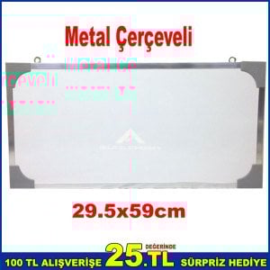 Metal Çerçeveli Yazı Tahtası 29.5x59cm Ebatında Duvara Asılabilir Beyaz Laminant Yazı Tahtası