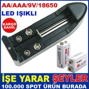 HIZLI ŞARJ ALETİ AA-AAA-9V YASSI PİLLERİ ve 18650 PİLLERİ ŞARJ EDEN LED IŞIKLI HIZLI PİL ŞARJ CİHAZI