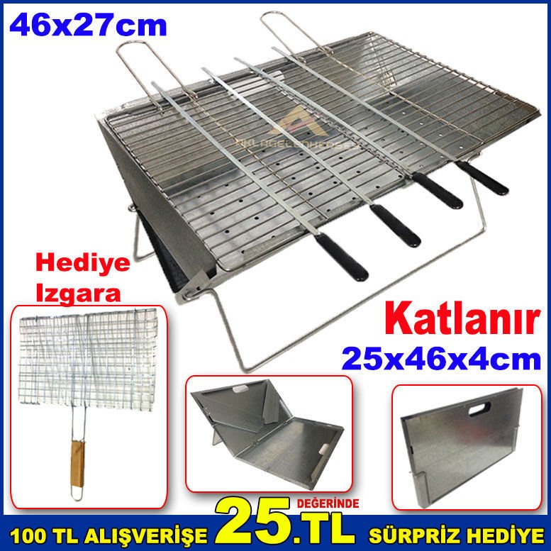 Katlanır Laptop Izgara Paslanmaz Krom Ayaklı ve Galvanis Kaplama Saclı Mangal Keyfi 46x27cm