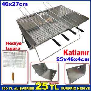 Katlanır Laptop Izgara Paslanmaz Krom Ayaklı ve Galvanis Kaplama Saclı Mangal Keyfi 46x27cm