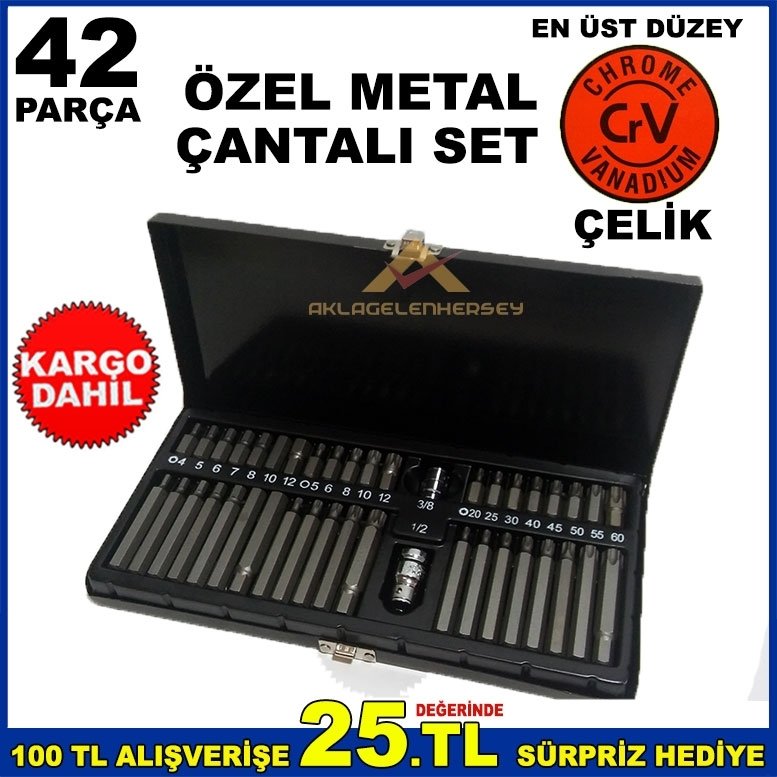 CHROME VANADIUM 42parça PROFESYONEL BİTS UÇ SOKET SETİ ÇANTALI