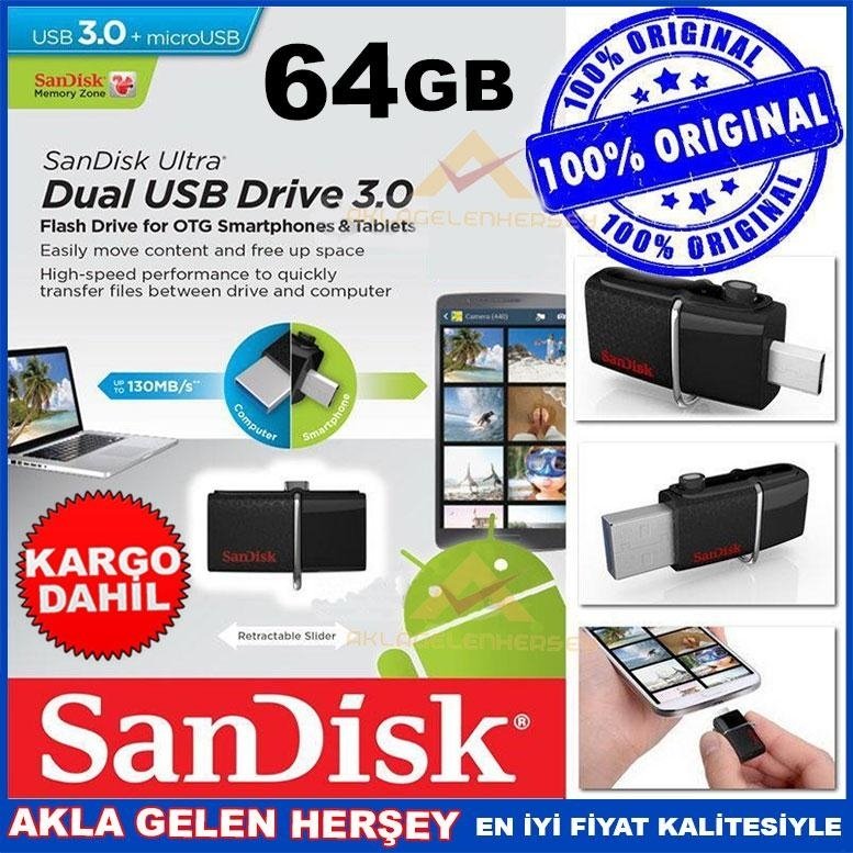 SANDİSK 64GB ULTRA DUAL USB 3.0 OTG FLASH BELLEK