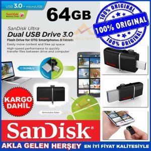 SANDİSK 64GB ULTRA DUAL USB 3.0 OTG FLASH BELLEK
