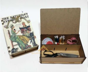 TABLO DESEN KAPAK 4 BÖLME DİKİŞ NAKIŞ İĞNE İPLİK ORGANİZE ŞIK AHŞAP SAKLAMA KUTUSU