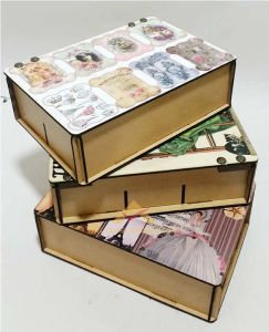 TABLO DESEN KAPAK 4 BÖLME DİKİŞ NAKIŞ İĞNE İPLİK ORGANİZE ŞIK AHŞAP SAKLAMA KUTUSU