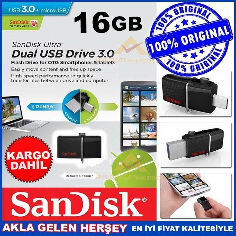 SANDİSK 16GB ULTRA DUAL USB 3.0 OTG FLASH BELLEK
