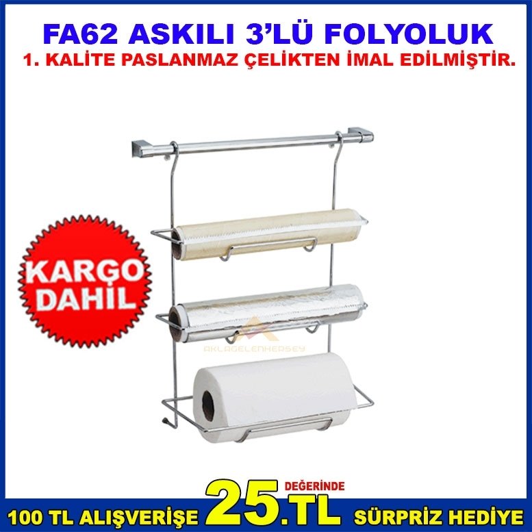 FA62 ASKILI 3'LÜ FOLYOLUK 1.SINIF PASLANMAZ ÇELİK