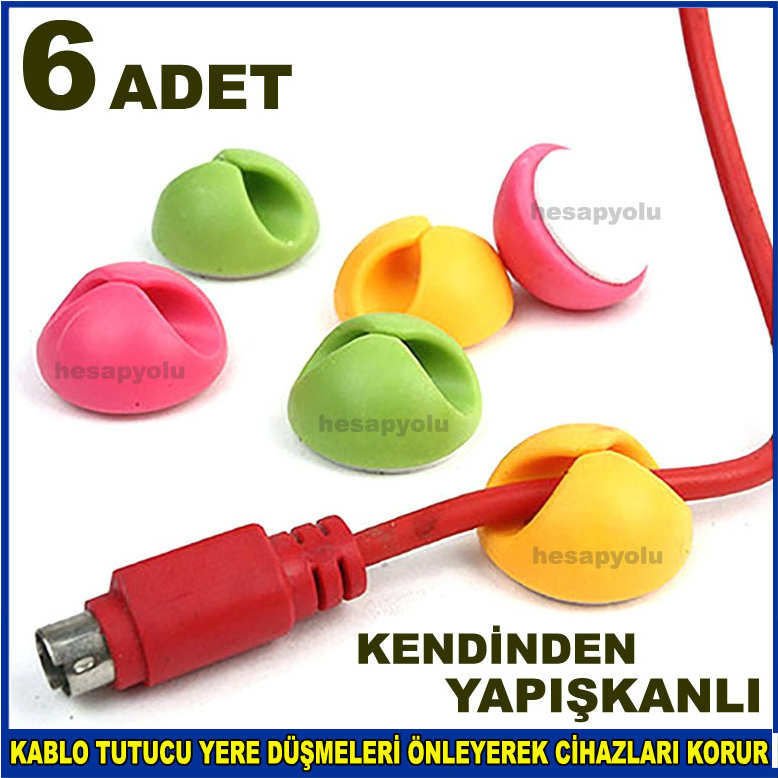 Kablo dağınıklığına son veren yapışkanlı kablo toparlayıcı klipsler 6 ADET kablo tutucu renkli klips