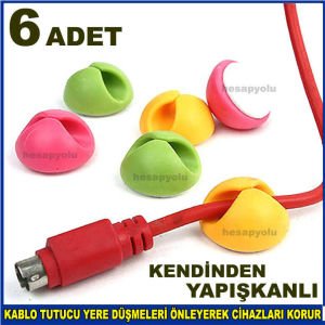 Kablo dağınıklığına son veren yapışkanlı kablo toparlayıcı klipsler 6 ADET kablo tutucu renkli klips