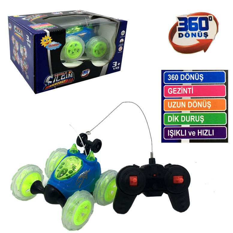 Uzaktan Kumandalı Full Fonksiyon Işıklı Oyuncak Akrobat Araba 360° Dönüş 12x12cm