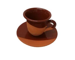 Natural Toprak Organik  Türk Kahve Fincan Seti Yarı Sırlı Desenli Tabak 6  cm Kahverengi