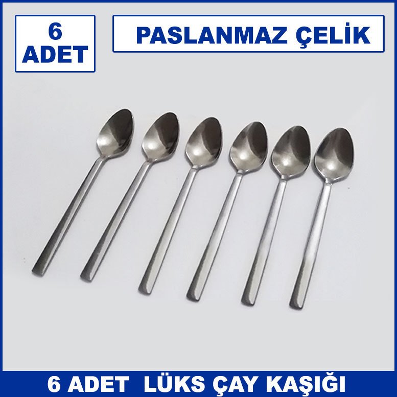 6 Adet Lüks Düz Sade Model Paslanmaz Çelik Rostfrei Çay Kaşığı Seti