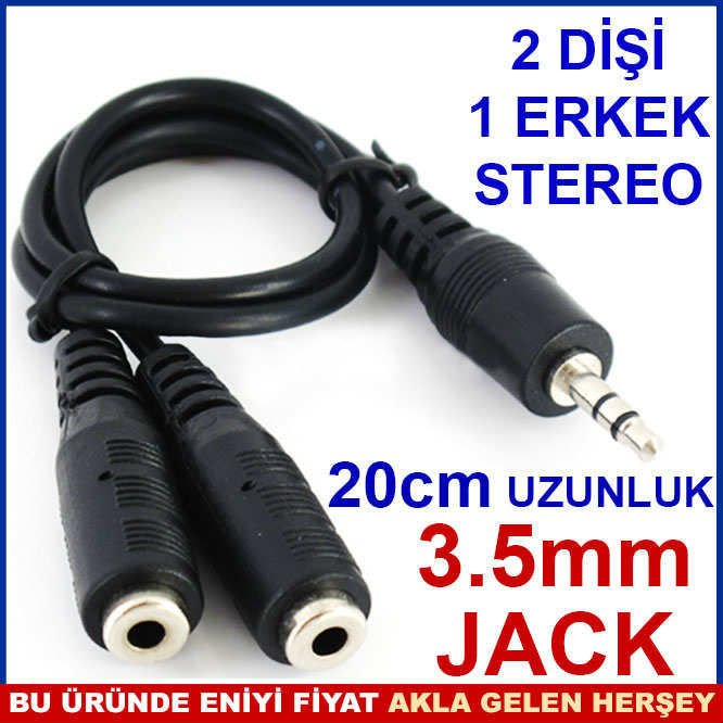 20cm UZUNLUKTA 3.5mm STEREO 2'li SES KABLOSU