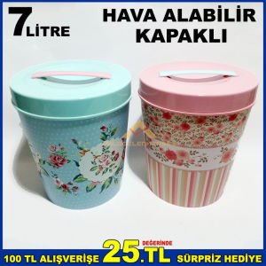 7 LİTRE YUVARLAK HAVA ALABİLEN SAKLAMA KABI VE ERZAK KUTUSU