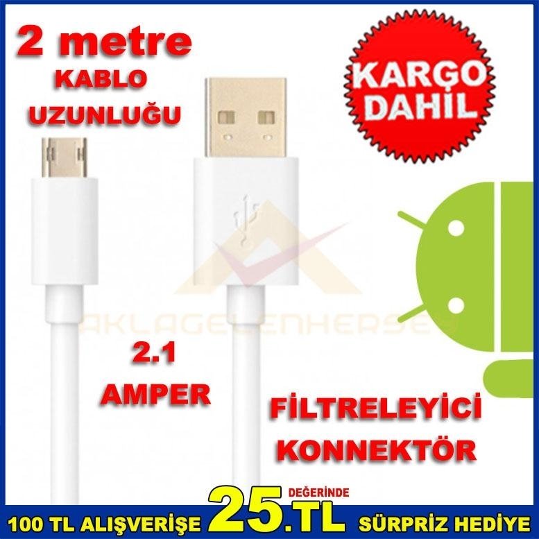 ANDROID CİHAZLAR İÇİN 2 METRE USB ŞARJ DATA KABLOSU