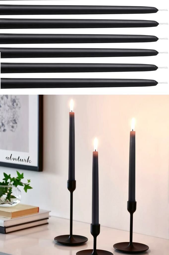 Mat Siyah 6 Adet 25cm Uzun Şamdan Mumu Şık Tasarımı ile Kaliteli Akmayan is Yapmaz Konik Kokusuz Mum