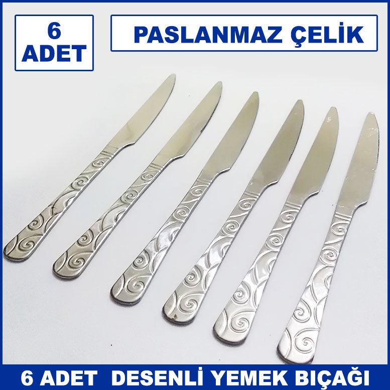 6 Adet Sarmaşık Model Paslanmaz Çelik Rostfrei Yemek Bıçağı Seti
