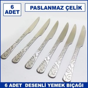 6 Adet Sarmaşık Model Paslanmaz Çelik Rostfrei Yemek Bıçağı Seti