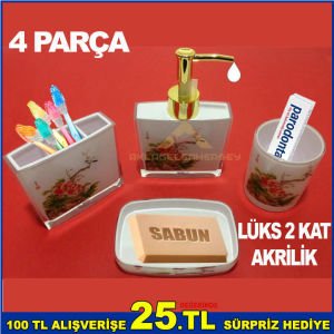 DESENLİ ÇİFT KAT AKRİLİK 4 PARÇA LÜKS BANYO LAVABO SETİ-YEŞİL