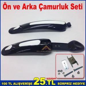 Ön ve Arka Bisiklet Çamurluğu 32cm Arka 37cm Ön Plastik Bisiklet Çamurluk Siyah Beyaz