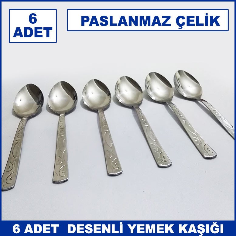 6 Adet Sarmaşık Model Paslanmaz Çelik Rostfrei Yemek Kaşığı Seti