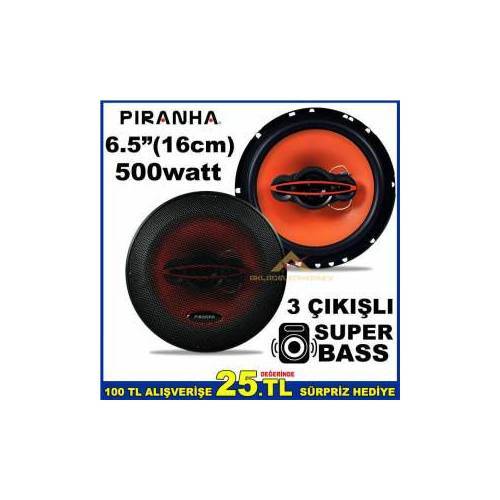 PİRANHA 6540 500 WATT 6.5inç 17cm SUPER BASS 3 YOL OTO HOPARLÖRÜ