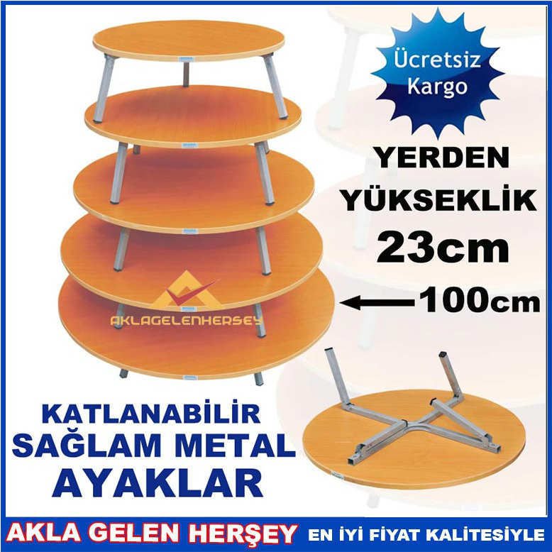 Katlanan Sağlam Ayaklı 100cm Yuvarlak Yer Sofrası KATLANABİLİR METAL AYAKLI AHŞAP YER SOFRASI -2
