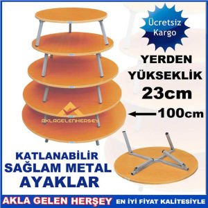 Katlanan Sağlam Ayaklı 100cm Yuvarlak Yer Sofrası KATLANABİLİR METAL AYAKLI AHŞAP YER SOFRASI -2