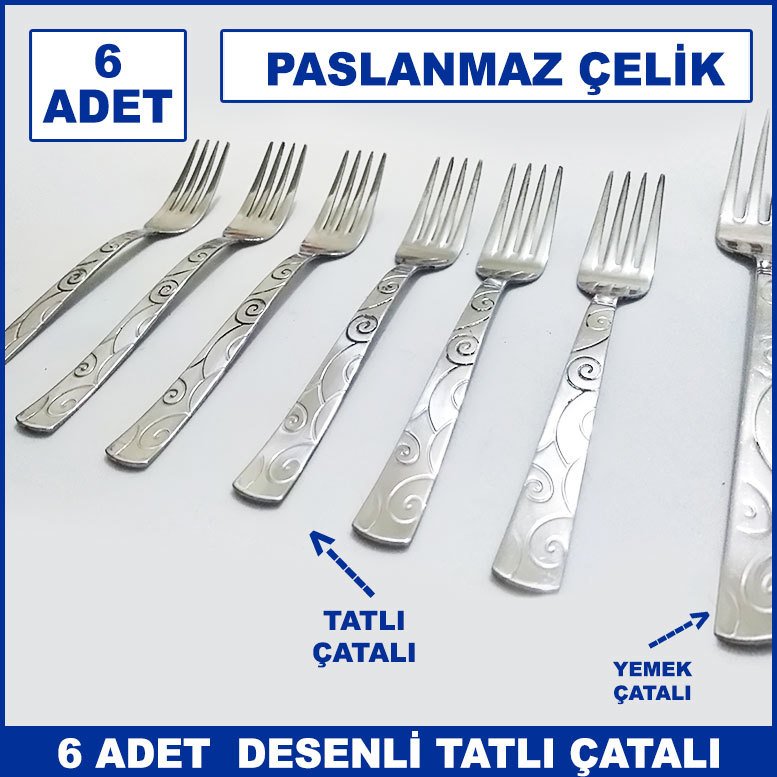 6 Adet Sarmaşık Model Paslanmaz Çelik Rostfrei Tatlı Çatalı Seti