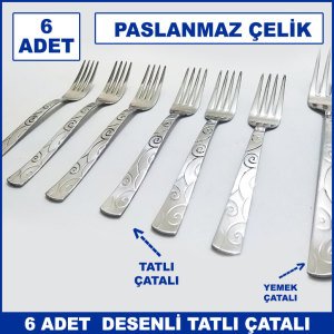 6 Adet Sarmaşık Model Paslanmaz Çelik Rostfrei Tatlı Çatalı Seti