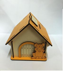 11x 11 x10 cm Ahşap Köpek Kulübesi Hav Hav Renkli Köpek Kumbara Bozulup Tekrardan Yapıştırılabilir