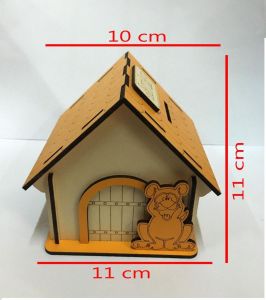 11x 11 x10 cm Ahşap Köpek Kulübesi Hav Hav Renkli Köpek Kumbara Bozulup Tekrardan Yapıştırılabilir