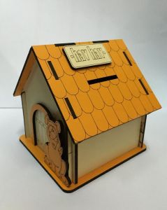 11x 11 x10 cm Ahşap Köpek Kulübesi Hav Hav Renkli Köpek Kumbara Bozulup Tekrardan Yapıştırılabilir