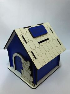 11x 11 x10 cm Ahşap Köpek Kulübesi Hav Hav Renkli Köpek Kumbara Bozulup Tekrardan Yapıştırılabilir