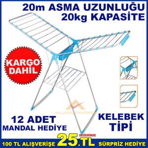 12adet MANDAL HEDİYELİ 2 YIL GARANTİLİ KELEBEK TİP KATLANIR FAVİO ÇAMAŞIR KURUTMALIK -2