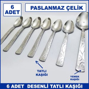 6 Adet Sarmaşık Model Paslanmaz Çelik Rostfrei Tatlı Kaşığı Seti