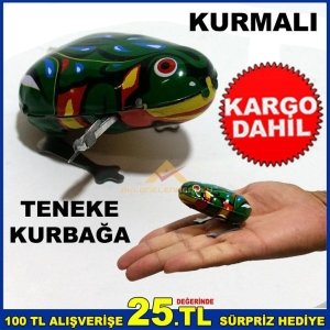 NOSTALJİK OYUNCAK KURMALI TENEKE KURBAĞA KURULUNCA ZIPLAYIP YÜRÜR