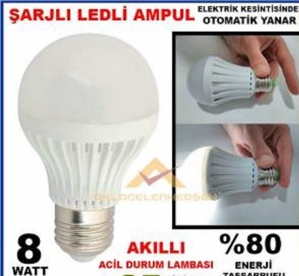 7W ŞARJLI LEDLİ AMPUL AKILLI ACİL DURUM LAMBASI Normal duya takılabilen Şarjlı Led Ampül